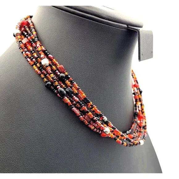 Multicolor Beaded Necklace With Multi-Strand Design Adjustable Clasp Halloween - Picture 3 of 5